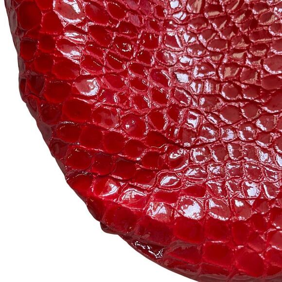 Red Genuine Leather Croc-Embossed Shoulder Bag | Silver Hardware, Hobo Style - Picture 3 of 7